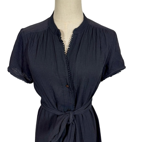 AYR The Kite Midi Dress Cotton Gauze Button Front Pom Pom Tiered Blk PLEASE READ - Picture 7 of 14